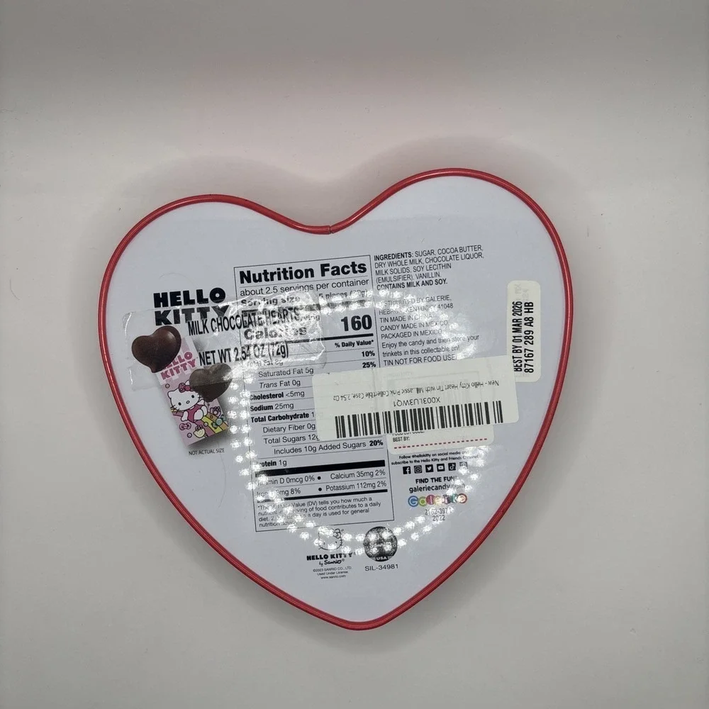 Hello Kitty Heart Shaped Metal Tin Container Cupid Valentine Empty Tin